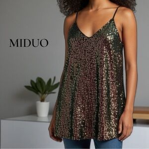 Miduo Glam metallic sequin cami with bronze, gold green shimmer racerback straps